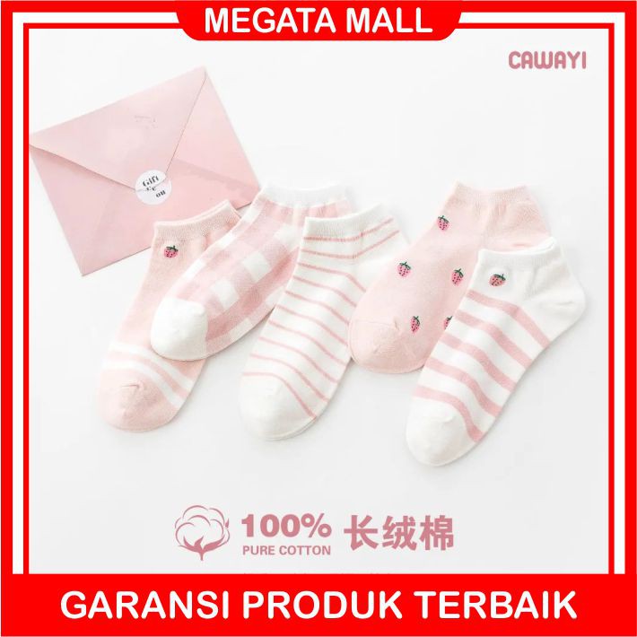 ♫ Megata ♫ A108 Kaos Kaki Wanita Motif Kotak Pink Strawberry Fashion Korea Women Sock Import