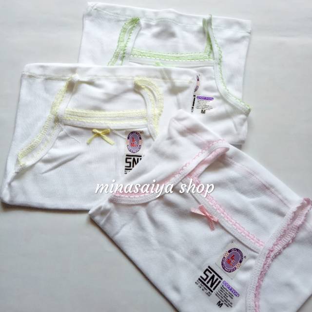 LOVE AND MOM 3 pcs dan 6 pcs Kaos Dalam Bayi dan Anak Perempuan SNI Singlet Tali Tanktop Putih Uk. S - L5