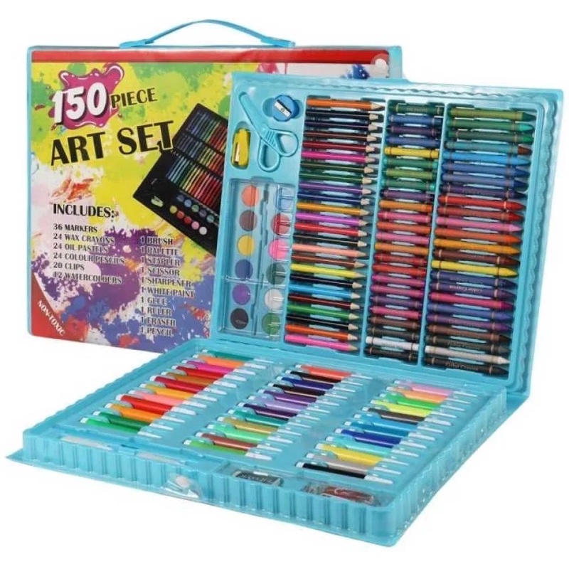 CRAYON ART SET 150 PCS PENSIL WARNA ALAT TULIS SET (FREE BUBBLE)