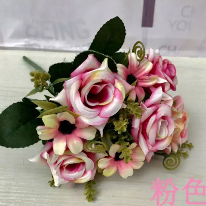 Bunga Mawar Aster K10 Artificial Bunga palsu hias plastik dekorasi rumah pesta babysbreath-Rose