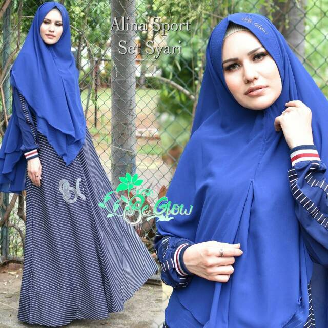 Gamis Syari Sporty Jersey mix Catrenacrept Salur Alina Ori Branded by Be Glow