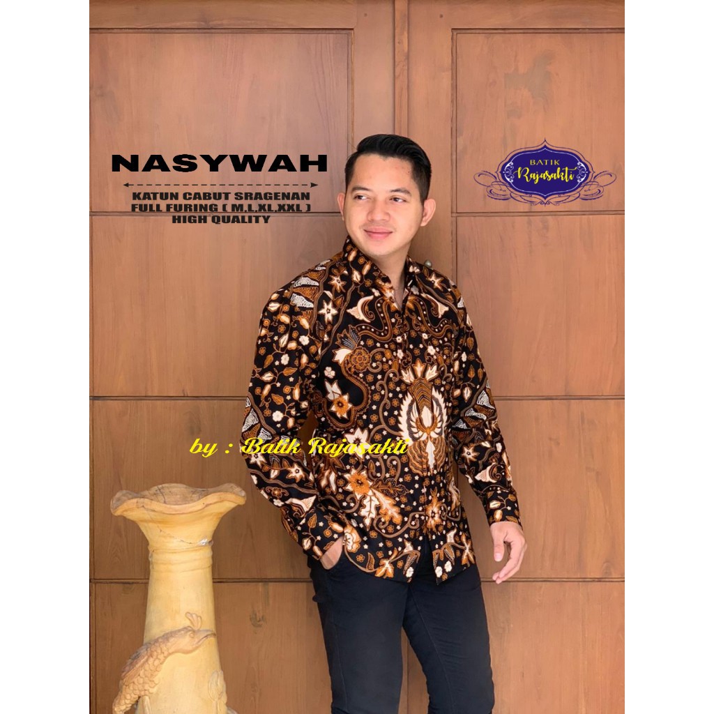 NASYWAH Atasan Baju Kemeja Batik Pria Lengan Panjang PREMIUM LAPIS FURING Rajasakti SOLO