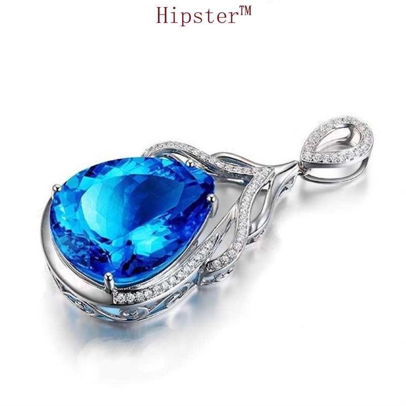 New Fashion Diamond Blue Crystal Stone Pendant Necklace