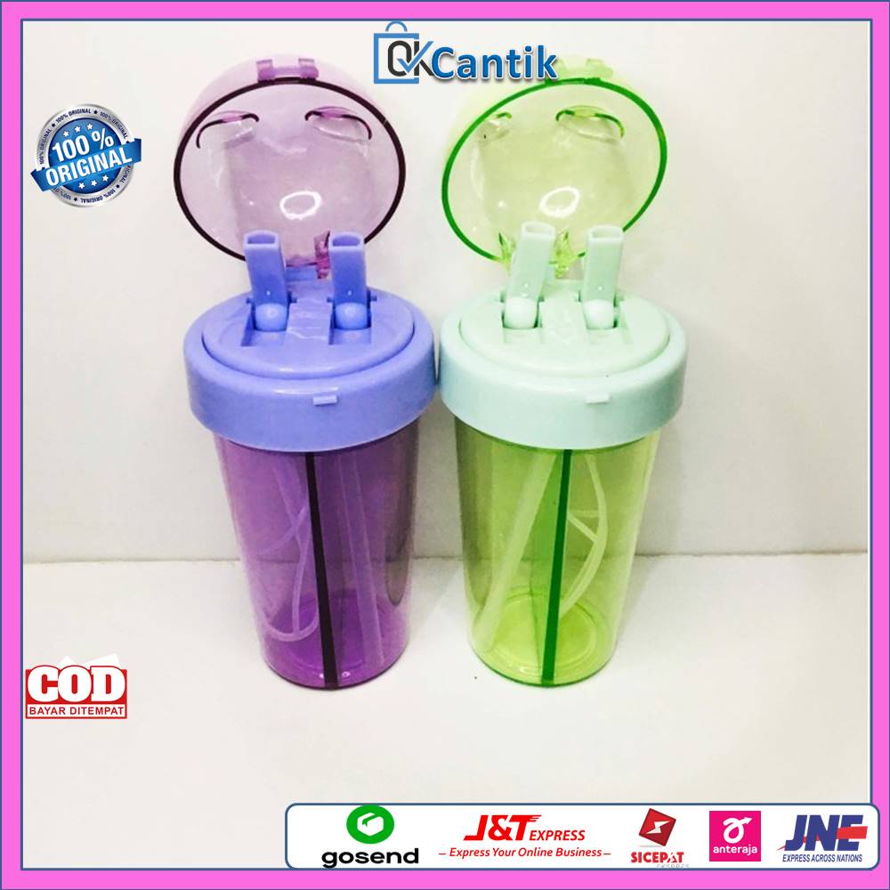 Botol Minum 2 Sisi Tempat Minum Sedotan duet 420ml