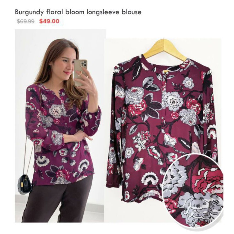 loft burgundy floral bloom longsleeve blouse