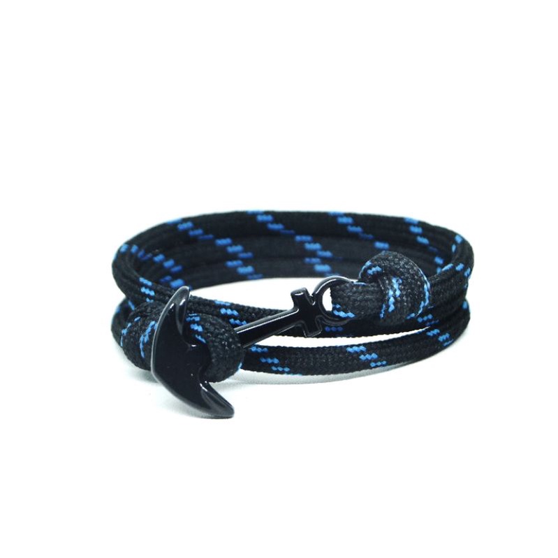 Gelang Tali Paracord Jangkar Hitam Garis Biru