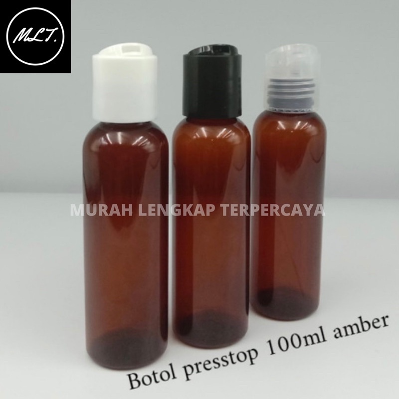 BOTOL PRESSTOP 100ML AMBER / BOTOL DISCTOP 100 ML AMBER COKLAT PET PLASTIK / BOTOL PRESS ON 100ML AMBER COKLAT