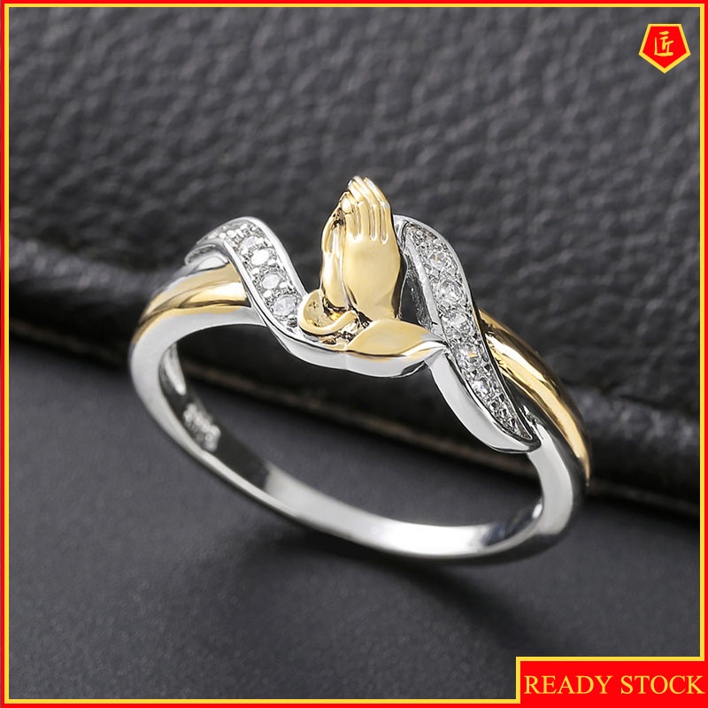 [Ready Stock]Creative Hands Prayer Color Separation Ring with Diamonds