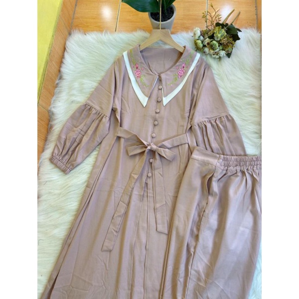 ONE SET TUNIK KERAH BORDIR‼️ BAHAN SYAKILA PREMIUM‼️