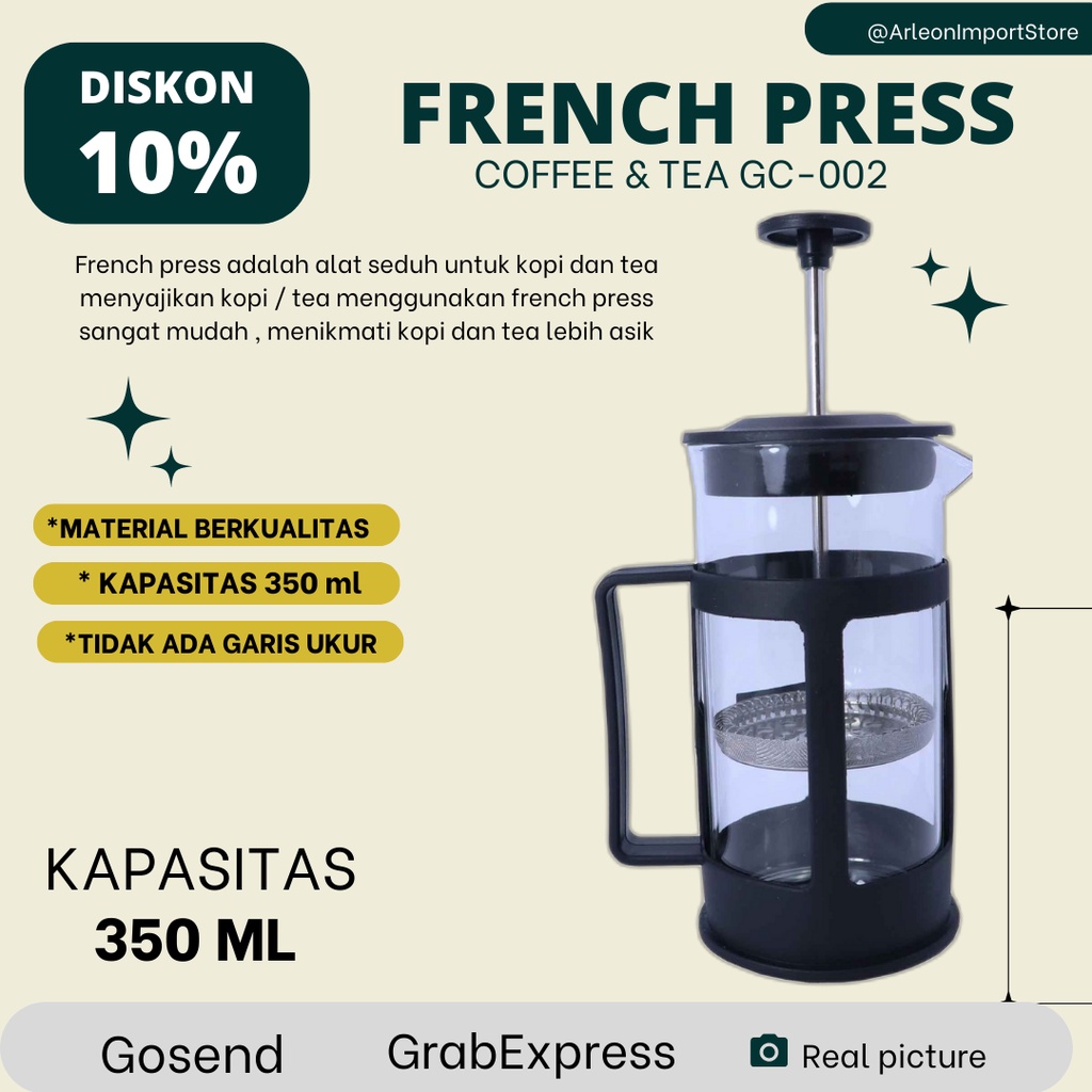 French Press Coffee Muranee Coffee Press and Tea Plunger Press Kopi 350ml dan 600ml