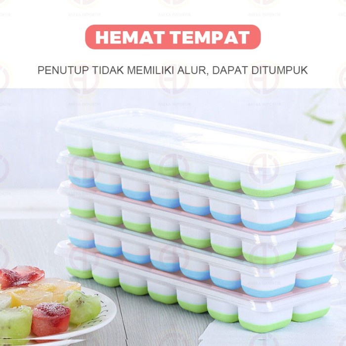 Cetakan Es Batu Silikon Kotak dengan Tutup - Ice Cube Tray isi 14