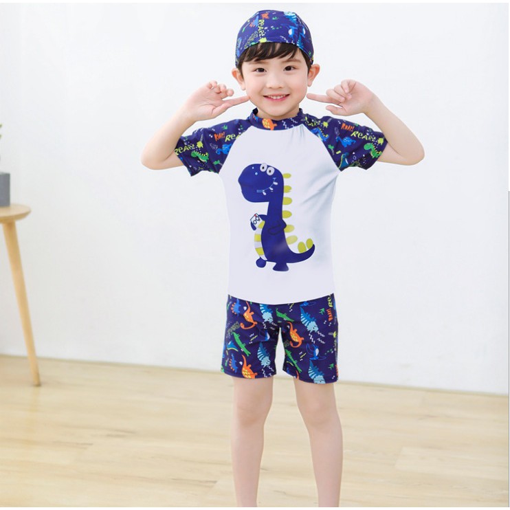 Set Baju Celana Renang Anak Cowok 1 2 3 tahun Import dengan topi Baby Boy swimmers swimsuit pakaian