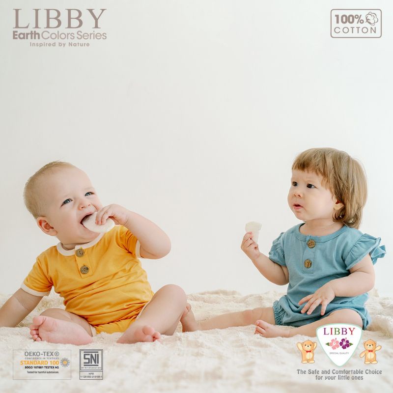 Libby earth colors FLYNN ROMPER terbaru / romper Libby baby / kodok segi empat Libby / baju Jumper segi empat Libby baby new born - setahunan