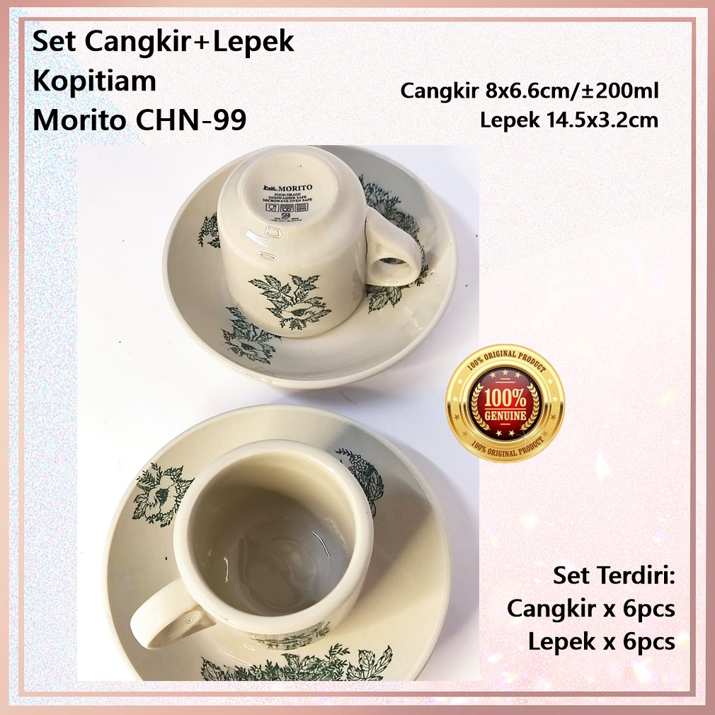 [Set 12pcs] Set Cangkir+Lepek Keramik Kopitiam MORITO CHN-99