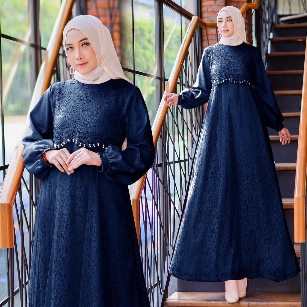 Quinza (Ready New Gamis Termurah Size S/M, L,XL,XXL) Gamis Pesta Brukat Tile/Maxi Dress Jumbo Kwalitas Premium/Fashion Gaun Bridesmaid/Seragam Kondangan