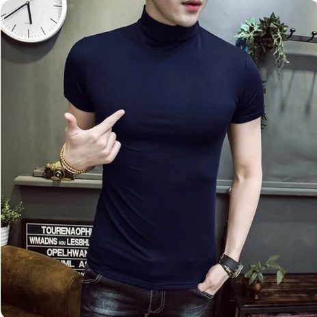 TURTLENECK LENGAN PENDEK ( NAVY ) kaos leher tinggi pria baju korea