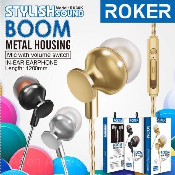 Handsfree ROKER BOOM RK30K HeadSet Metal Housing Earphone Universal 3 Mic with Volume Switch