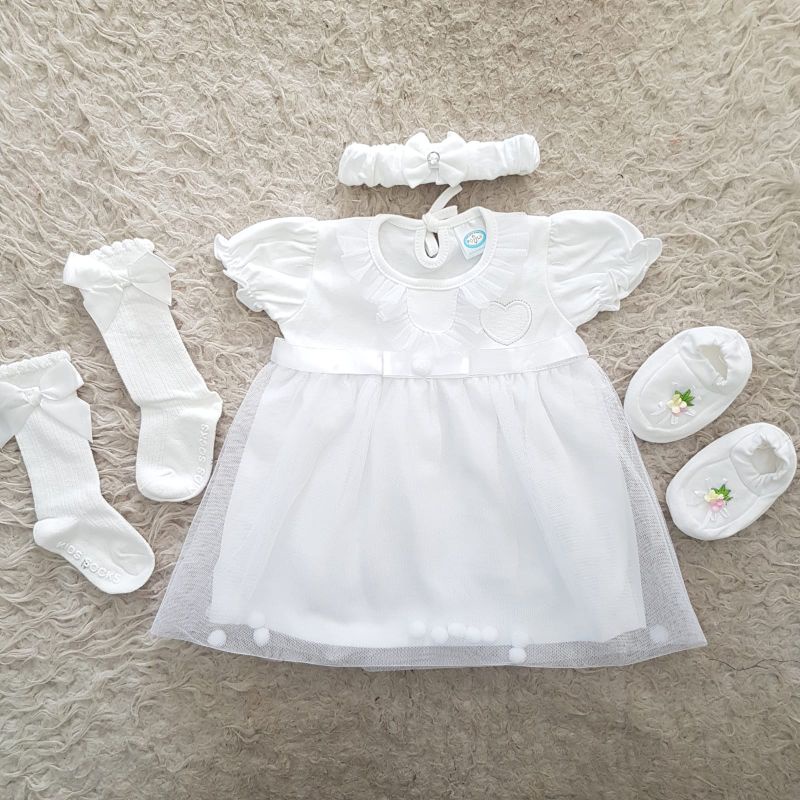 Baju bayi newborn perempuan white dress 3in1