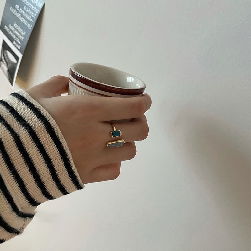 Cincin Model Terbuka Desain Geometri Warna silver Gaya retro Untuk Wanita