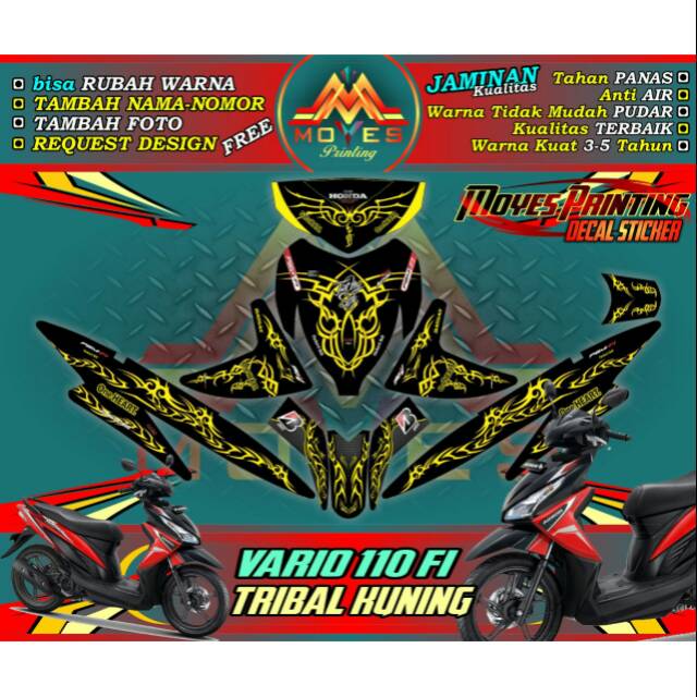 decal vario 110 fi  stiker vario fi tribal kuning dekal motor honda vario fi 110