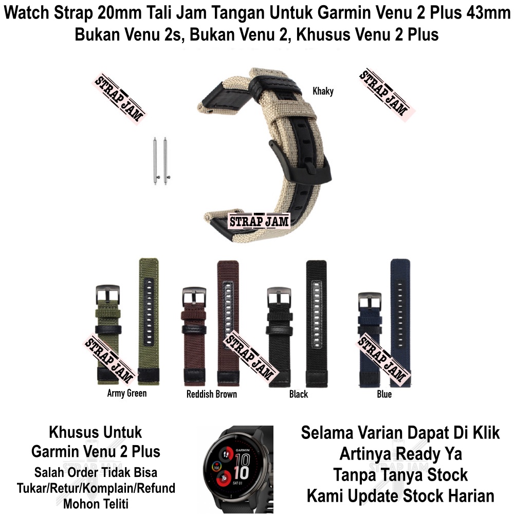 Woven Watch Strap Garmin Venu 2 Plus 43mm - Tali Jam Tangan 20mm Kain Tebal