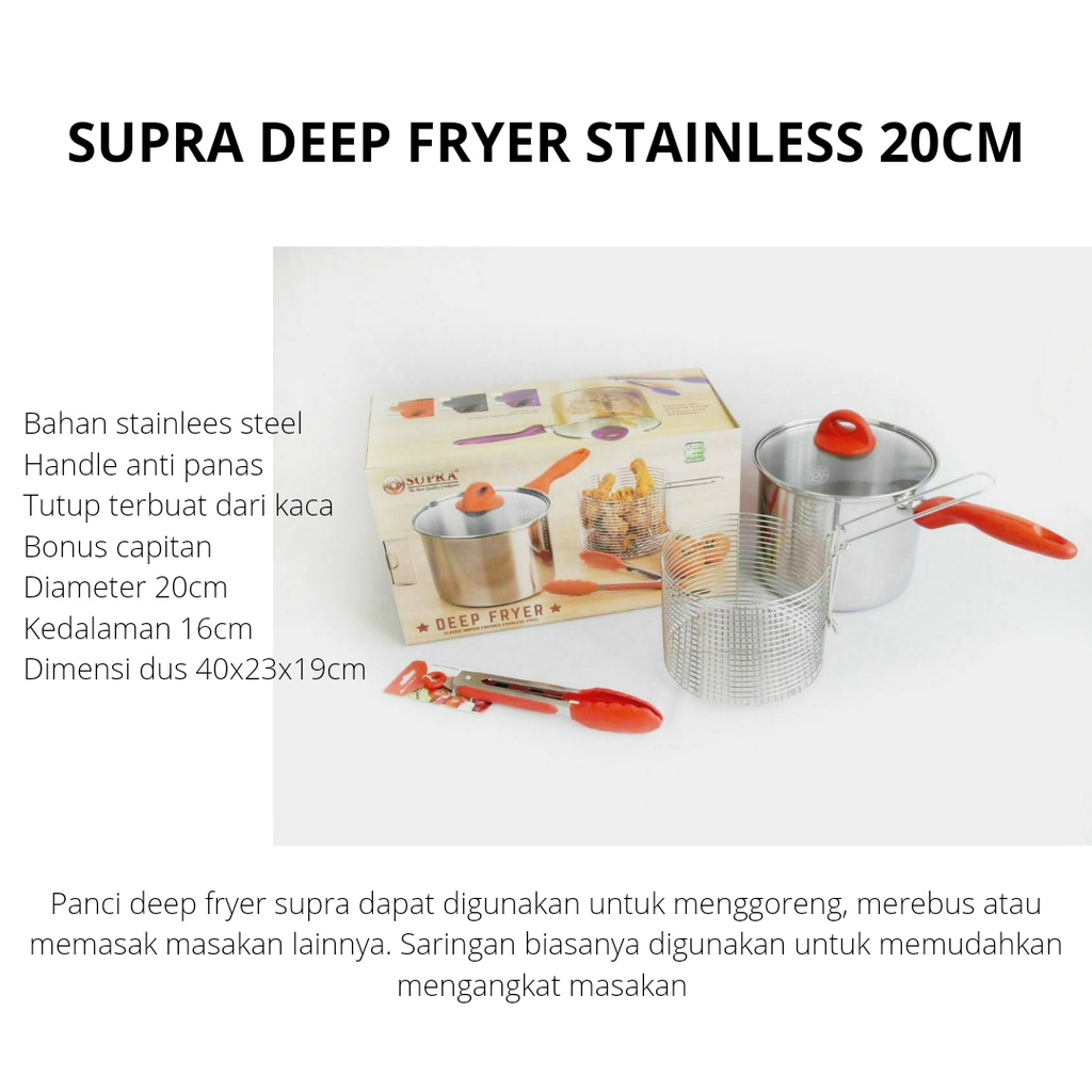 SUPRA DEEP FRYER | SUPRA DEEP FRYER 20CM | PENGGORENGAN KENTANG | DEEP FRYER STAINLESS SUPRA