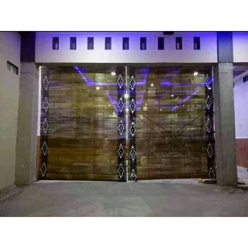 Tirai Bambu kerai Bambu hitam 2 x 2 motif + tali dan katrol untuk gulung