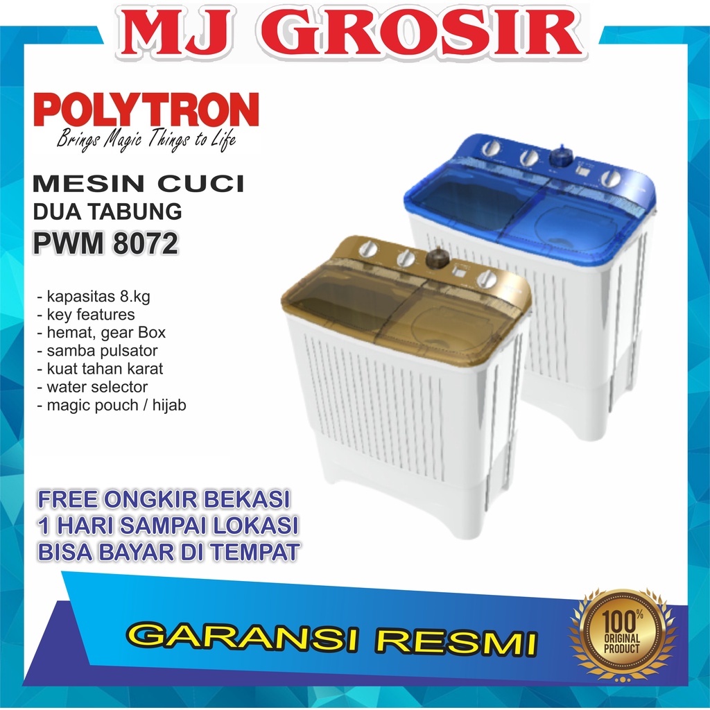 MESIN CUCI POLYTRON PWM 8072 8KG 2 TABUNG PWM8072 8 KG