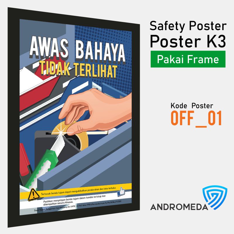 Safety Poster K3 : Office Bahaya Kantor Terjepit Hazard + Frame