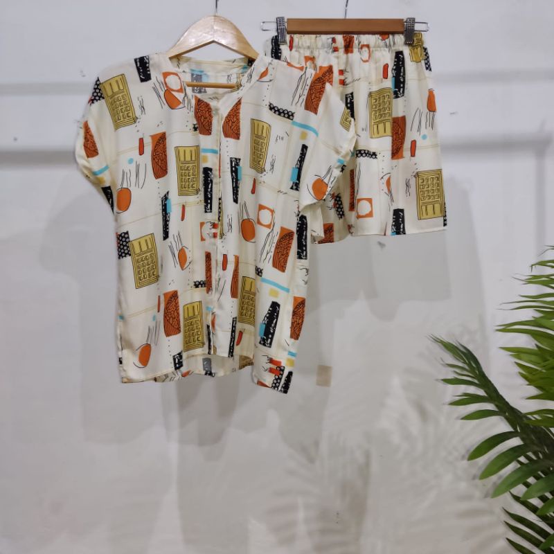 PIYAMA PENDEK RAYON | PIYAMA KANCING | BAJU RUMAHAN MURAH-TB 14