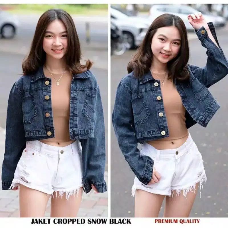 JAKET JEANS CROP LIPAT// JAKET SNOW BLACK