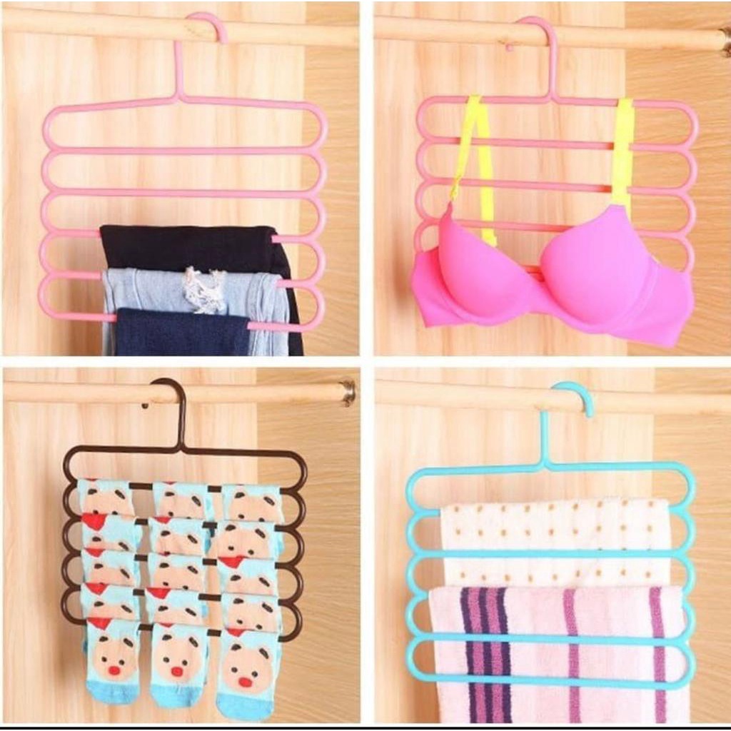 [UNIK88]Gantungan Baju 5 Susun / Magic Hanger Pakaian Celana Jilbab Handuk 5 Layer/ Lemari Plastik Hemat Tempat