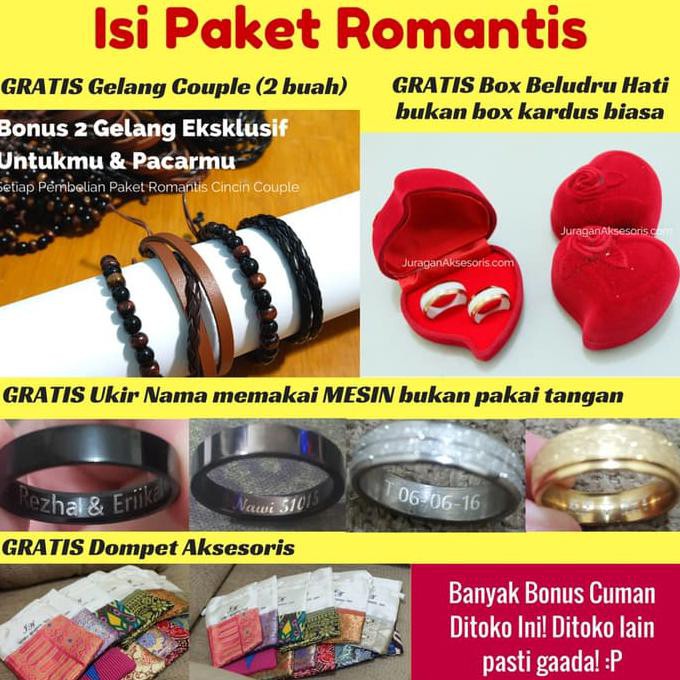 Paket Cetak Nama + Box Cincin Couple Titanium R67 (Gratis Gelang) N5920