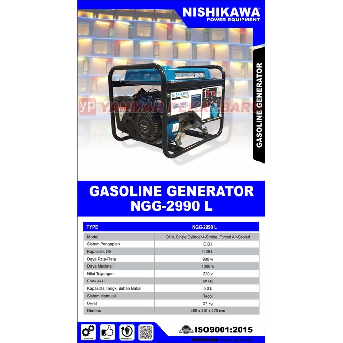 Genset Bensin 1000 Watt Gasoline Generator Set 1000 Watt NGG 2990 L NISHIKAWA