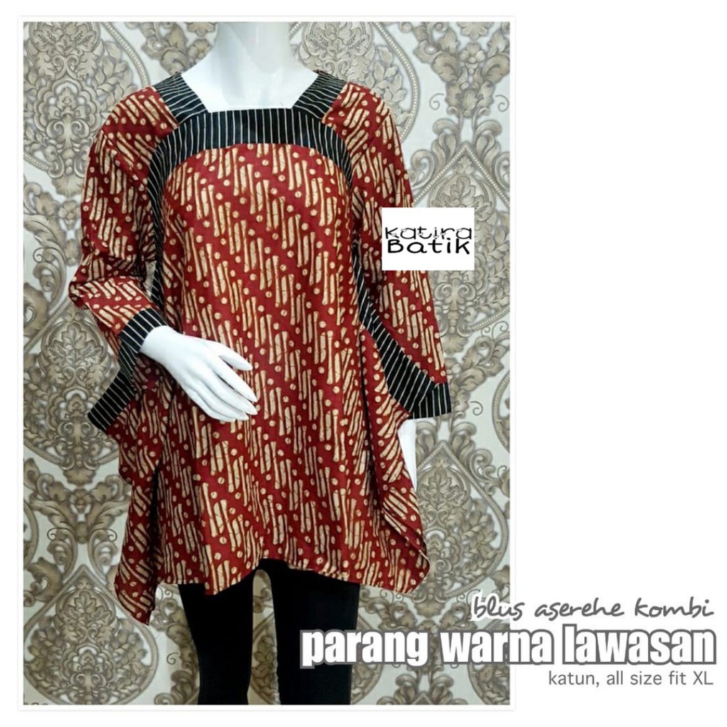 BLUS ASEREHE KOMBI PARANG WARNA LAWASAN BLUS BATIK CEWEK BLOUSE BATIK WANITA SERAGAM BATIK KERJA