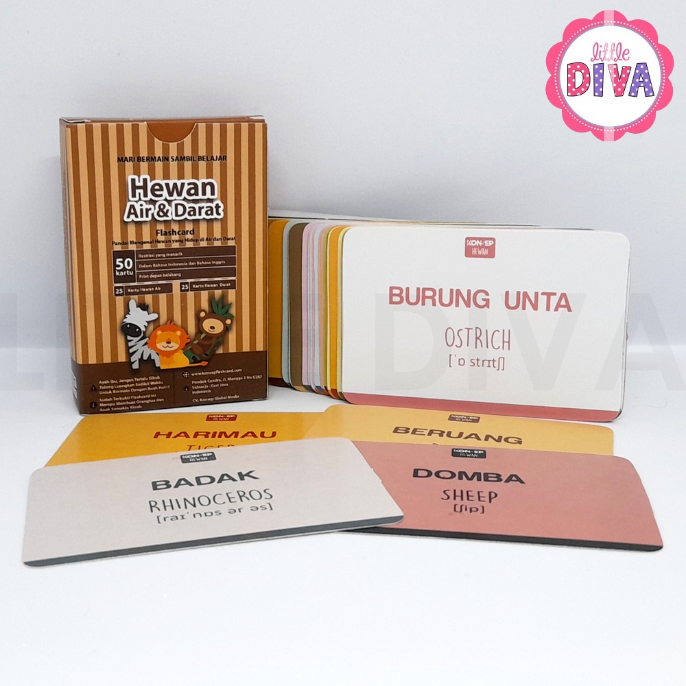 HEWAN AIR &amp; DARAT - KONSEP FLASHCARD isi 48 KARTU Mainan Edukasi Kartu pintar flashcards flash card