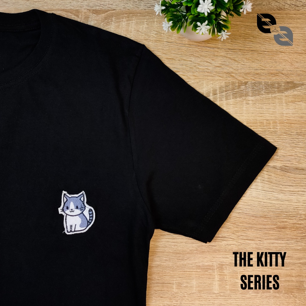 Baju Kaos Couple Pasangan Pria Wanita Bordir Kartun Kucing Tshirt Adem Bordir Kaos Atasan Wanita Baj