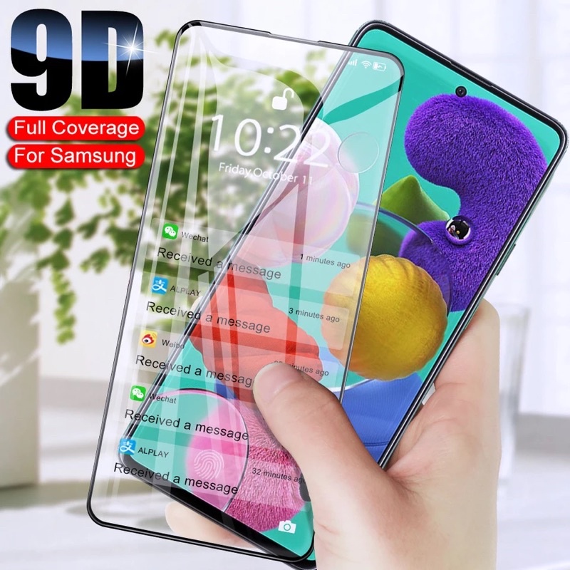 TEMPERED GLASS 9D FULL COVER SAMSUNG M33 M23 M22 M32 M52 M02 M10 M10S M11 M12 M20 M20S M21 M30 M30S M31 M51 4G 5G ANTI GORES KACA FULL LEM