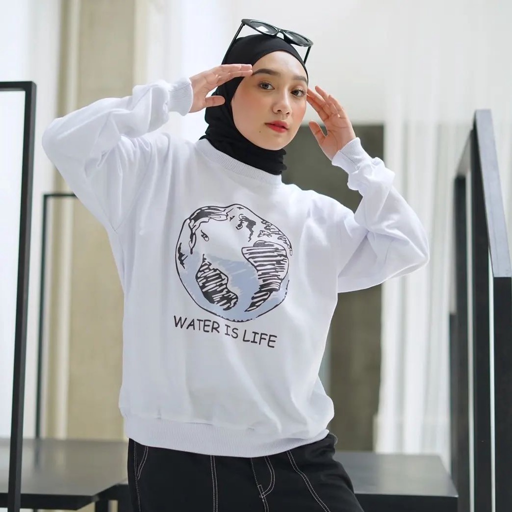 WATER IS LIFE SWEATER WANITA OVERSIZE SWEATER CREWNECK WANITA