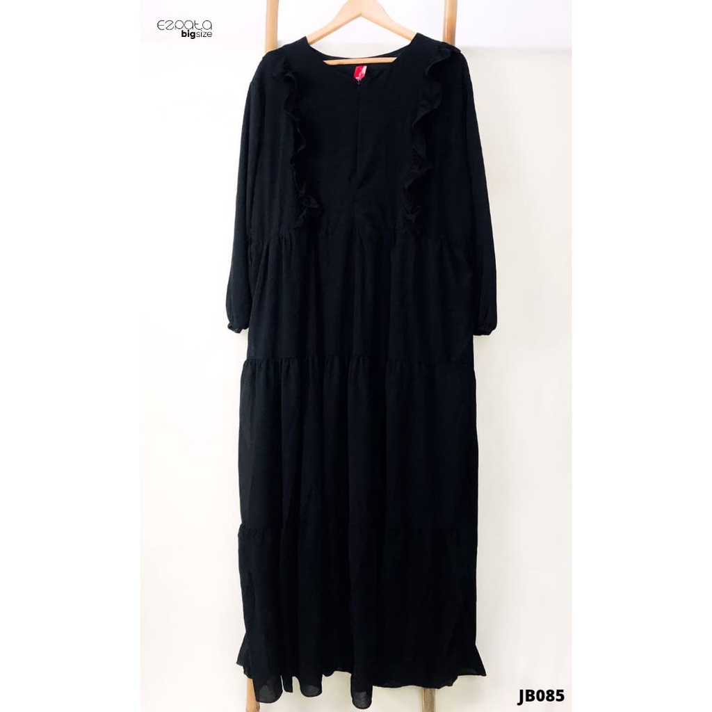 Ezpata Gamis Jubah Hitam Wanita Bahan Ceurty XXL Ruffle Resleting Depan Lengan Karet Busui Wudhu Friendly Terbaru Murah