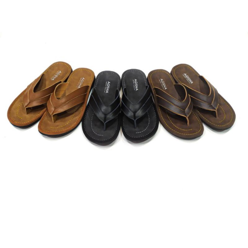 sandal pria kulit sapi asli garut model capit strip tengah