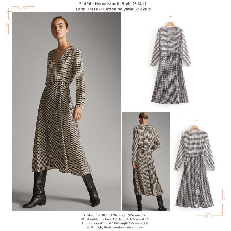 51426 Houndstooth Style Long Dress / Dress Pesta Panjang Hitam Putih