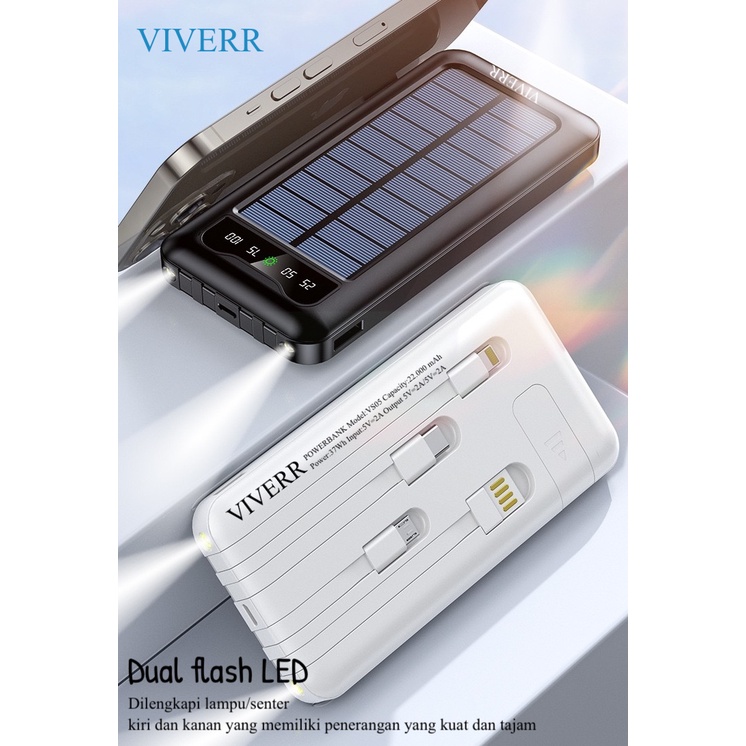 Powerbank VIVERR VS05 Solar Panel Cahaya matahari kapasitas 22.000 mAh Original Garansi 1tahun.