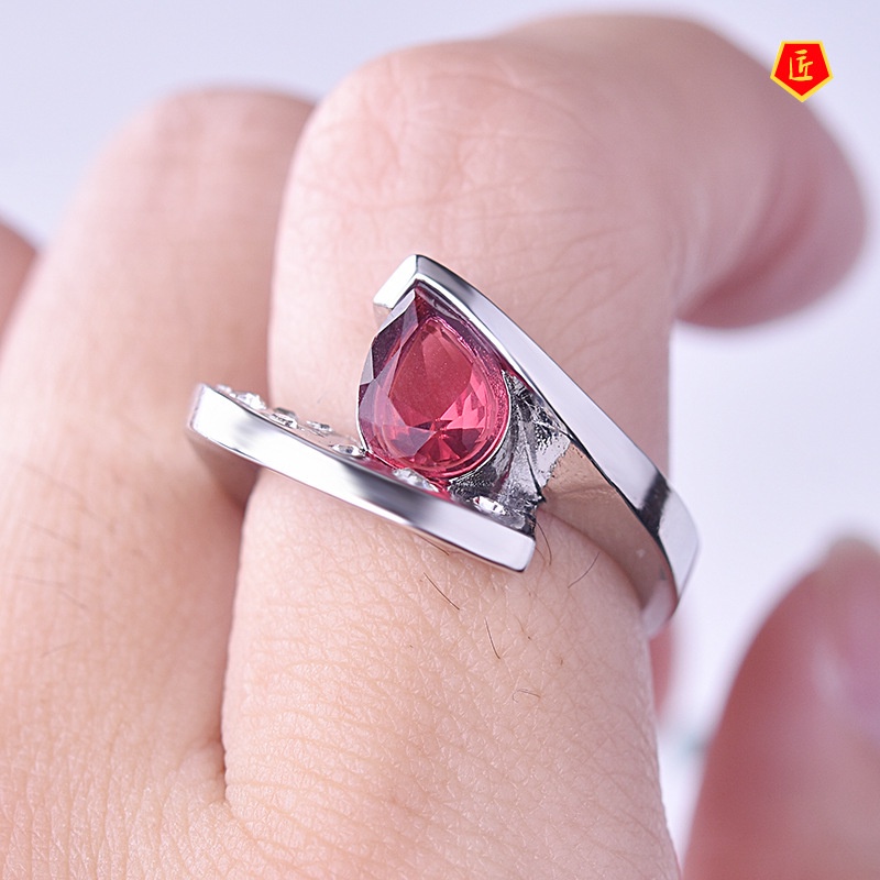 [Ready Stock]Creative Personality Platinum Inlaid Ruby Ring