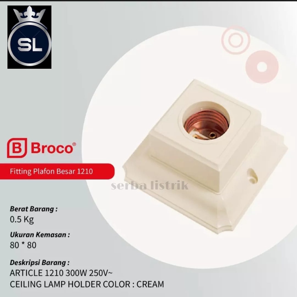 Fiting Lampu Plapon Segi 4 Broco/Fiting Plapon Broco