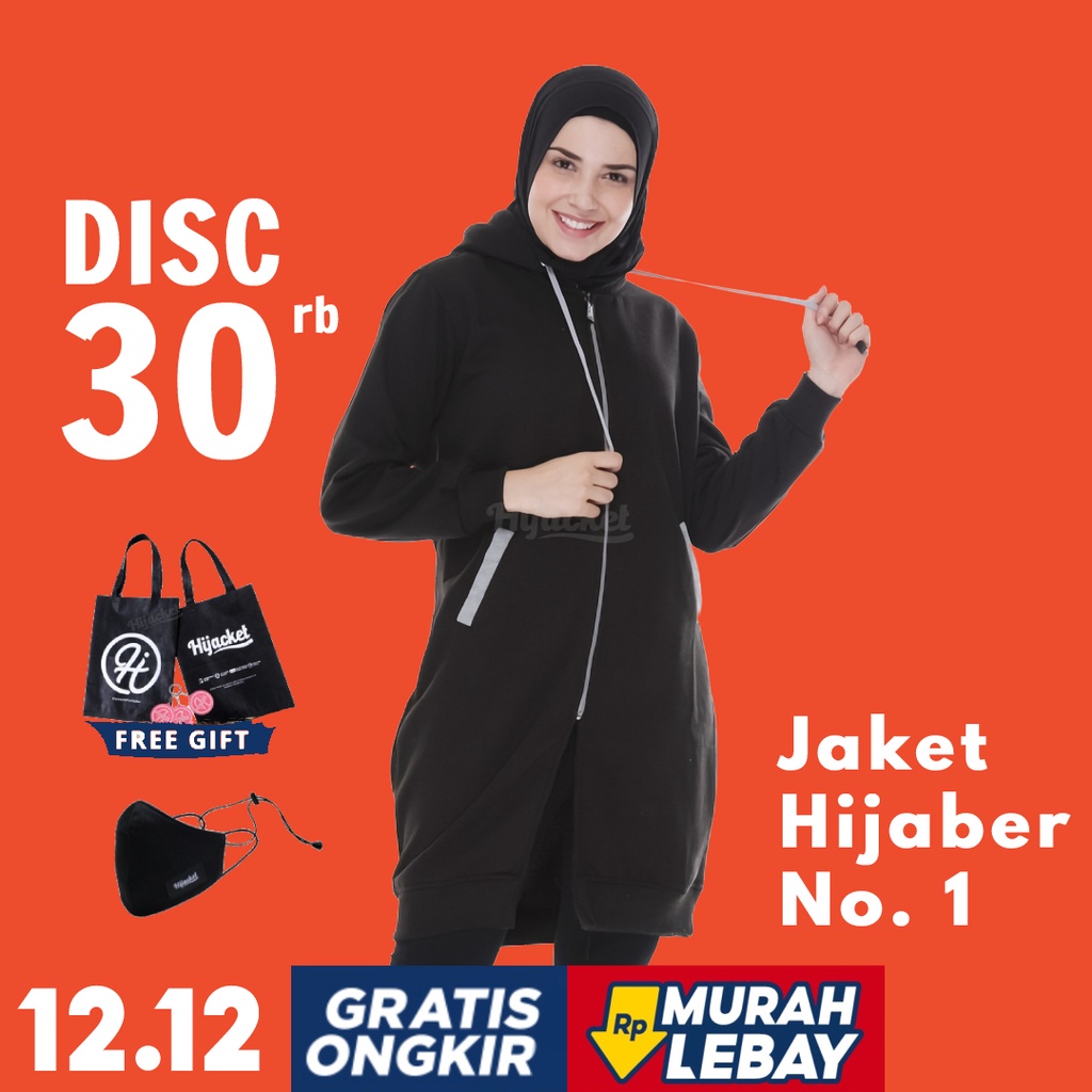 Hijacket Original Basic Black Hijaket Jaket Jacket Wanita Muslimah Jaket Hoodie Cewek Jumbo Murah Terbaru Jaket Hijaber
