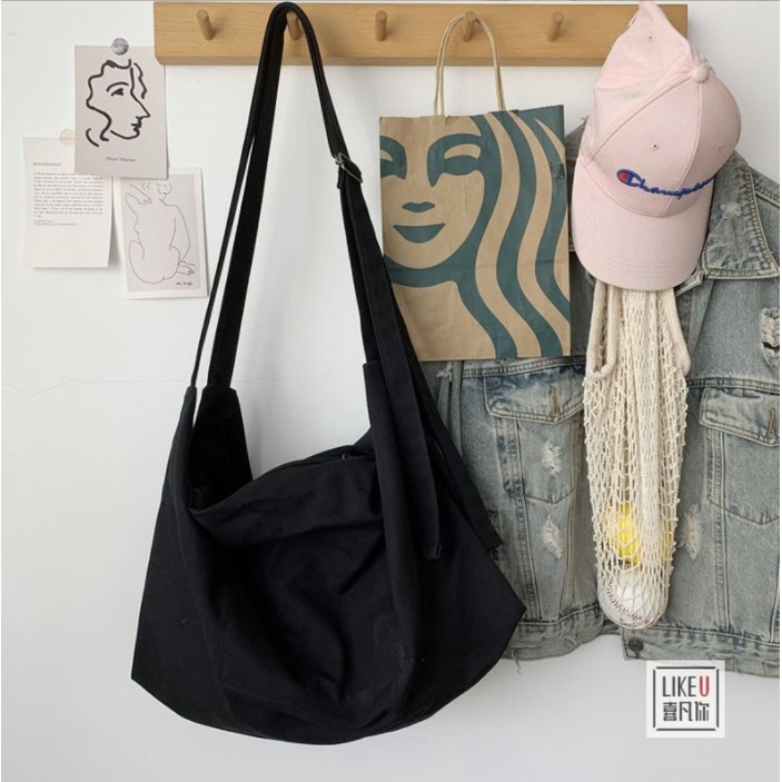 PEAKY Slingbag Tas Selempang Bahu Kanvas Wanita Pria Remaja Polos Vintage Sekolah Bag kuliah Korean Style Aesthetic Chikoisme (RSL)