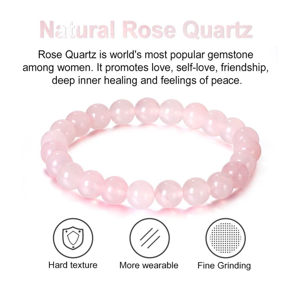 Gelang Batu Natural Pink Quartz 8Mm