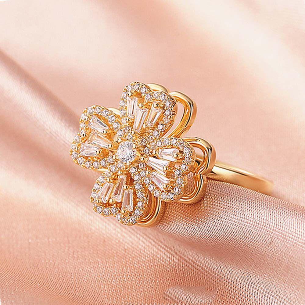 Mxbeauty Berputar Zirkon Cincin Kepribadian Elegan Temperamen Pesta Perhiasan Dapat Diputar Warna Perak Kincir Angin Berlian Imitasi Wanita Jari Rings