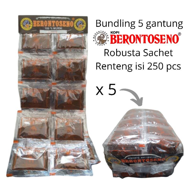 

Bundling 5 gantung Kopi Bubuk Berontoseno Robusta Sachet Renteng isi 250 pcs